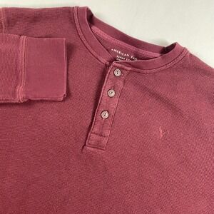 American Eagle Outfitters Mens Burgundy Long Sleeve Thermal Henley Shirt Large